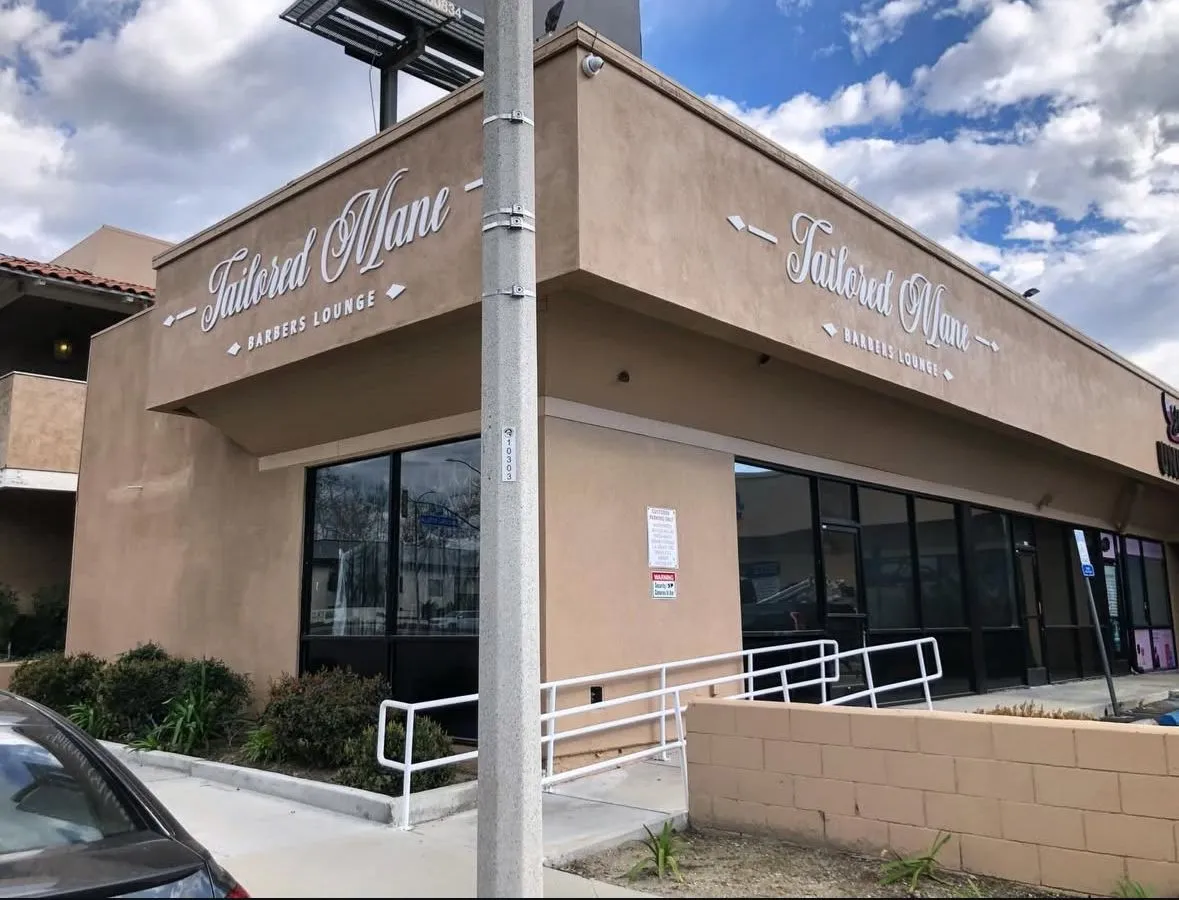 Exterior building signage with dimensional lettering