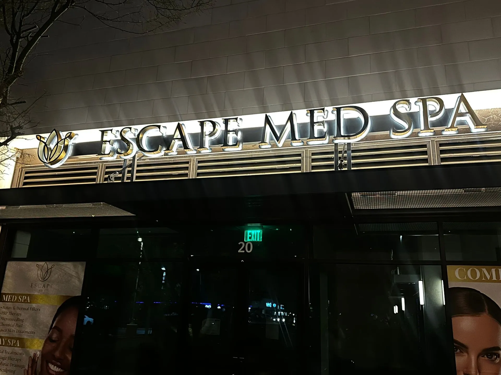 Backlit channel letters mounted on a building facade